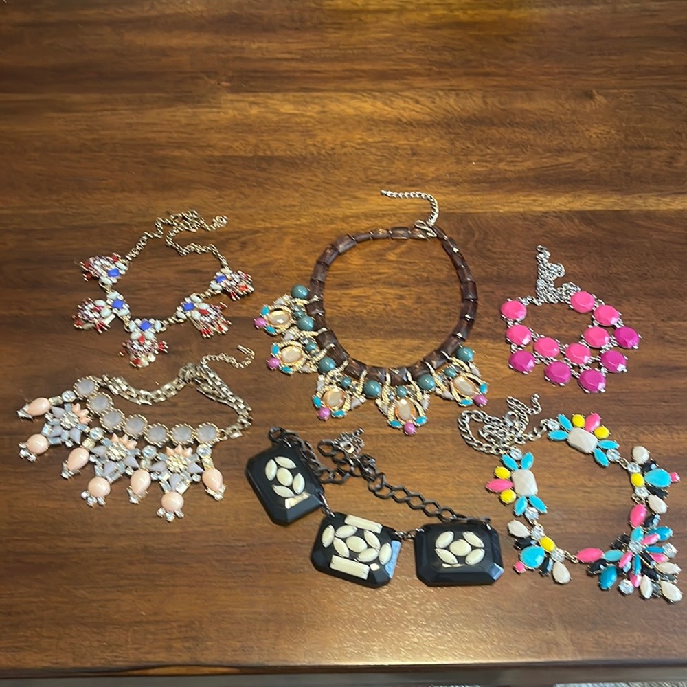 6 beautiful bejeweled necklaces. Multi colors.